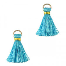 Mini Quaste 2cm - Gold-cornflower blue
